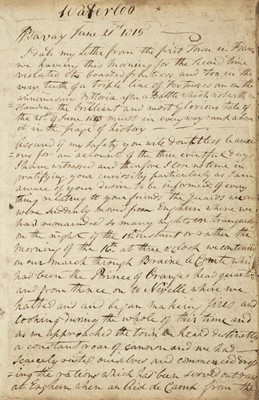 Lot 422 - Battle of Waterloo. An important and dramatic autograph first-hand account of the Battle of Waterloo