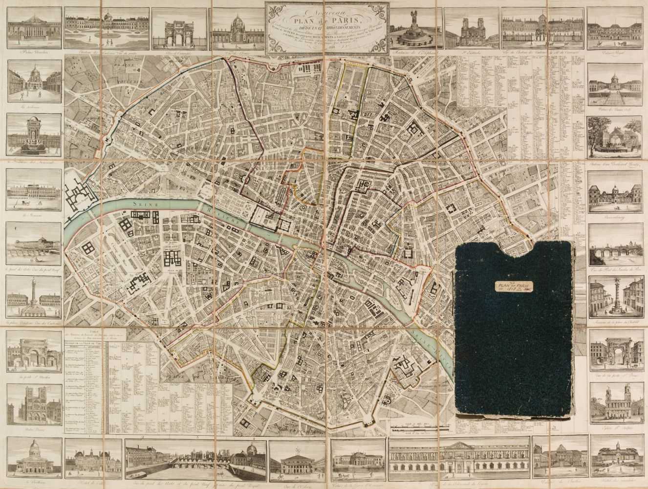 Lot 105 - Paris. Lecrivain (publisher), Nouveau plan de Paris divisé en 12 arrondissements. 1818