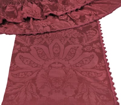 Lot 685 - Curtains. A pair of curtains and matching pelmets made from 18th century crimson silk damask