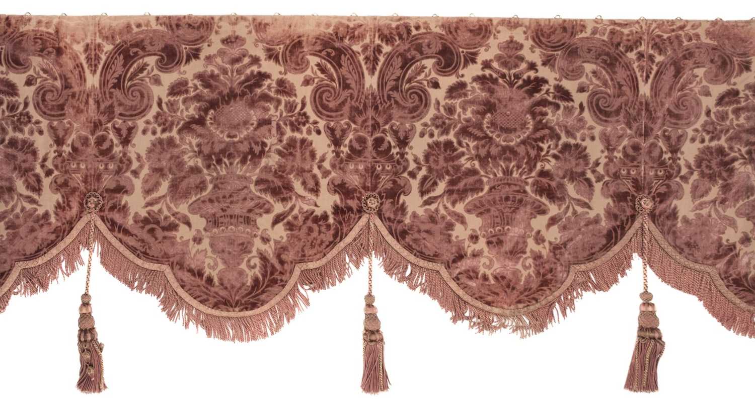 Lot 701 - Pelmets. A pelmet of voided velvet, French, circa 1900, and a shaped pelmet of 18th century damask