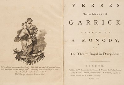 Lot 57 - Sheridan (Richard Brinsley). Verses to the Memory of Garrick, 1779