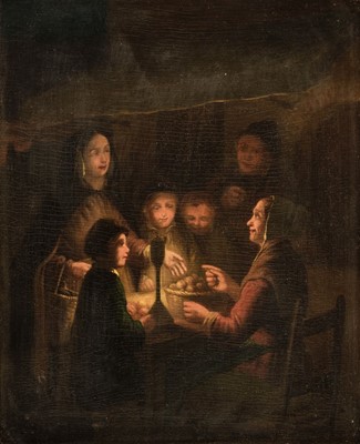 Lot 120 - Dutch School. Interior Candlelight Scene, early 19th century, oil on wood panel