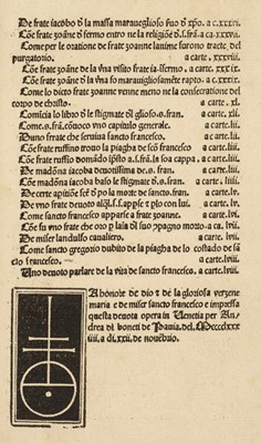 Lot 4 - Francis of Assisi (Saint). Fioretti, Venice: per Andrea di Boneti de Pavia, 22 November 1484