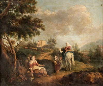 Lot 140 - Italian School. Landscape with resting Travellers, 19th century