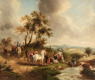 Lot 10 - After Philips Wouwerman (baptised 1619-1668). Hunting Party at Rest, 18th century