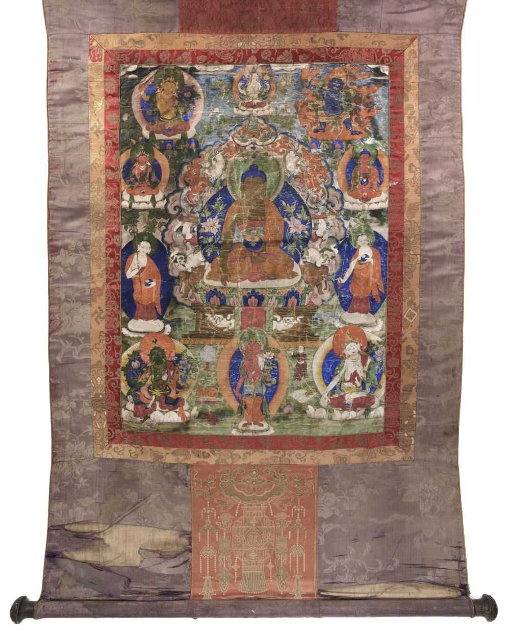 Lot 240 - Three Tibetan scrolls on silk, 18th century