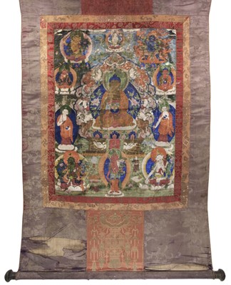 Lot 240 - Three Tibetan scrolls on silk, 18th century