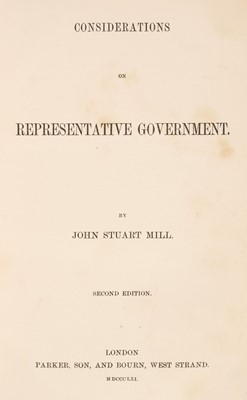 Lot 186 - Mill (John Stuart). Considerations on Representative Government, 1861.., and others