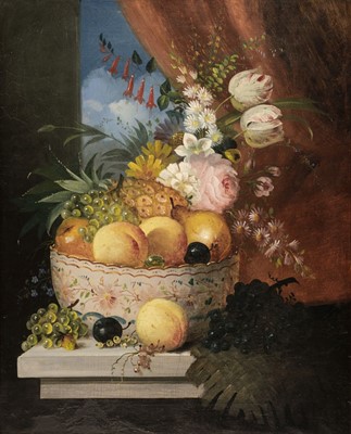 Lot 295 - French School. Still life with Fruit and Flowers, circa 20th century