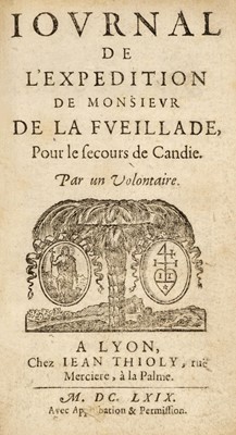Lot 29 - [La Feuillade, François Aubusson de]. Journal de l'expedition pour le secours de Candie, 1669