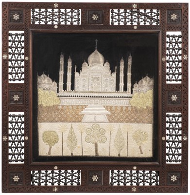 Lot 785 - Zardozi Panel. Needlework picture of the Taj Mahal, India, early 20th century