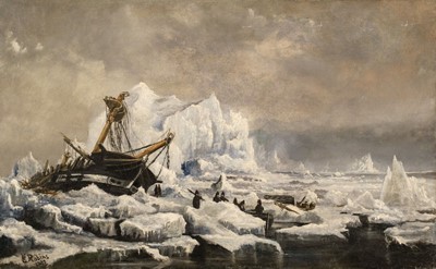 Lot 161 - Robins (E., active 1882-1902). Arctic expedition ship and crew trapped in ice, 1883