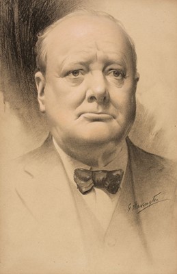 Lot 331 - Churchill (Winston Spencer, 1874-1965). Portrait of Winston Churchill by G. Harrington, circa 1930