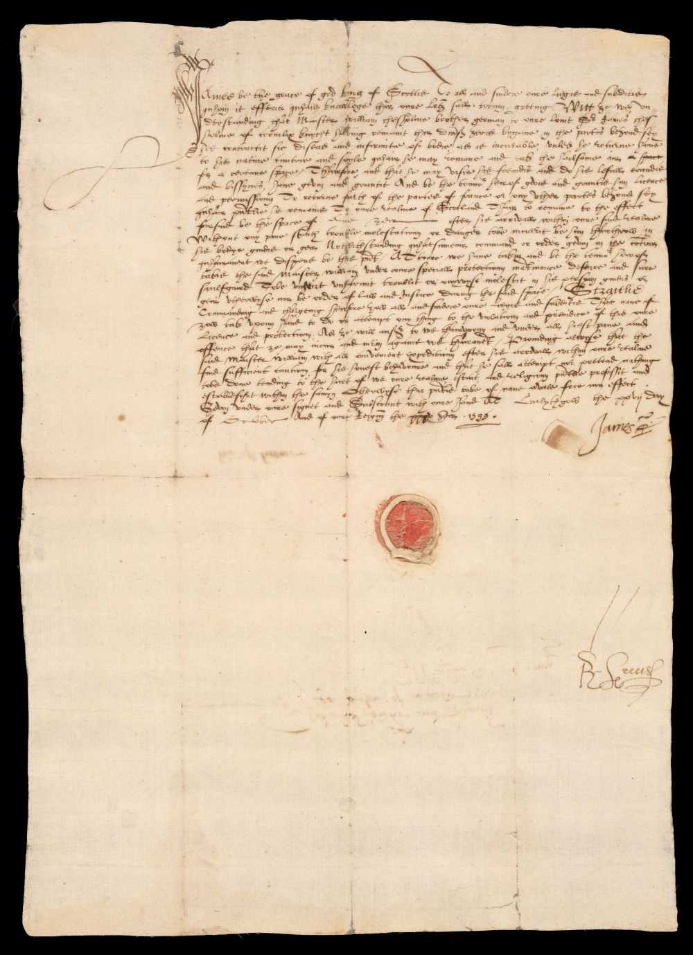 Lot 14 - James VI and I, King of Scotland (1567-1625) and of England (1603-1625). Document Signed, 1595