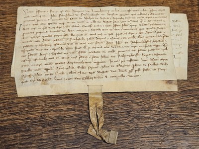 Lot 1 - Essex Deeds. A group of 8 medieval vellum deeds relating to land and property in Essex, c. 1280-1456