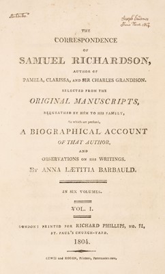 Lot 88 - Richardson (Samuel). The Correspondance of Samuel Richardson..., 1804