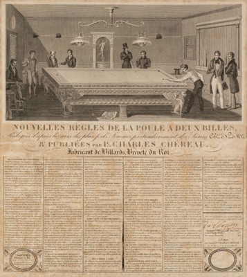 Lot 144 - Billiards. Chereau (P. Charles), Nouvelles Regles de la Poule a deux Billes..., circa 1830