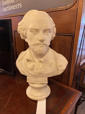 Lot 321 - Shakespeare (William, 1564-1616). Carved white marble half-length bust, 19th century