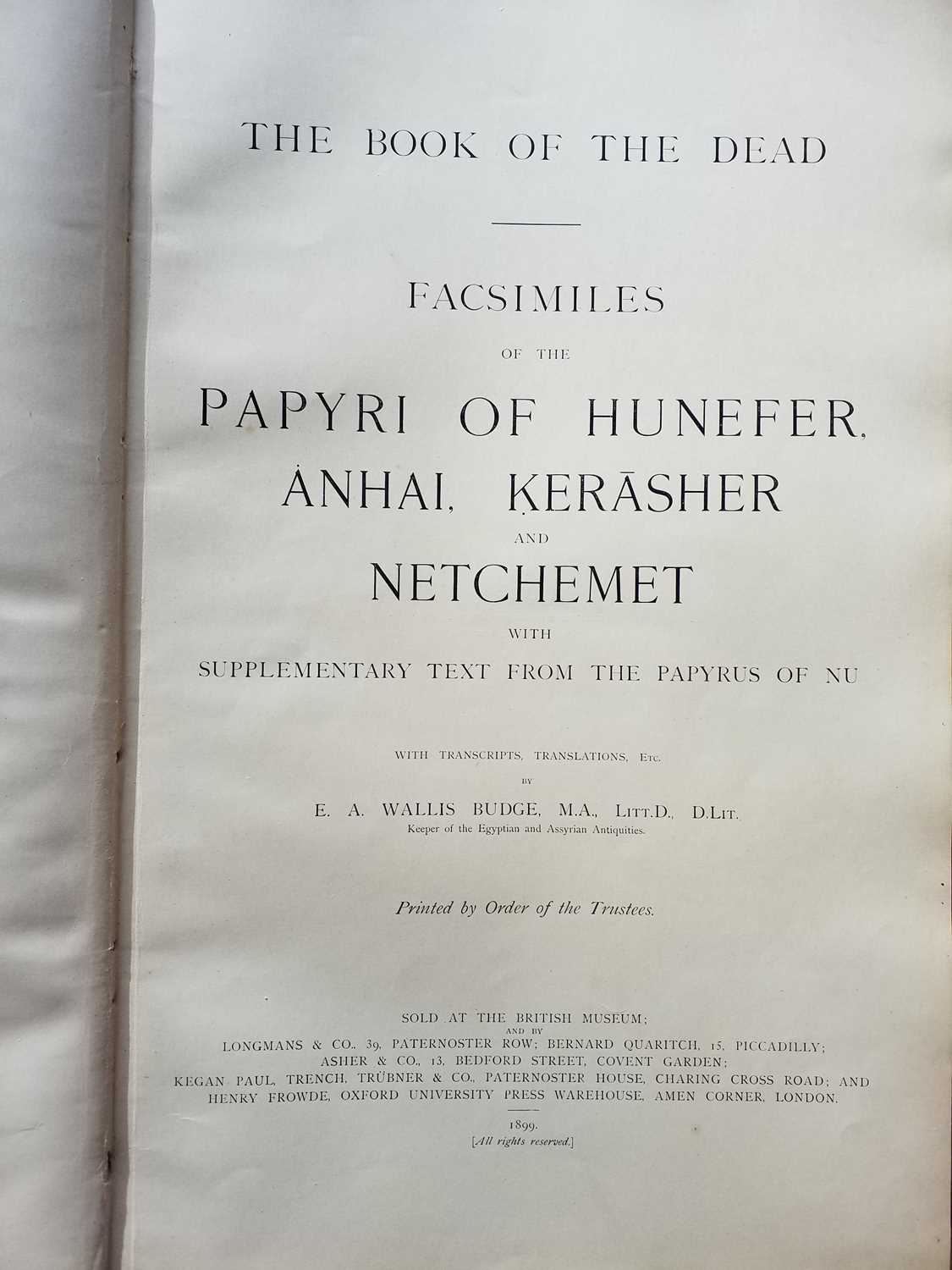 Lot 89 - 1899 Budge (E. A. Wallis, editor). The Book of the Dead, 1899