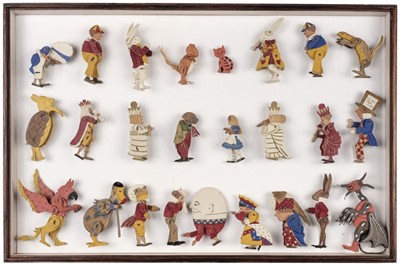 Lot 483 - Articulated Figures. Alice in Wonderland and Through the Looking Glass figures, mid 20th century