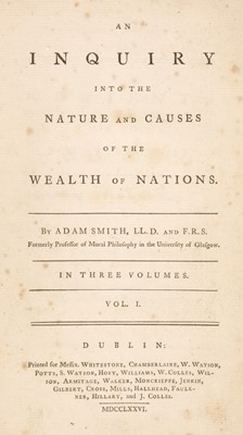 Lot 331 - Smith (Adam). An Inquiry into ... the Wealth of Nations, vols. 1 & 2 (of 3), Dublin, 1776