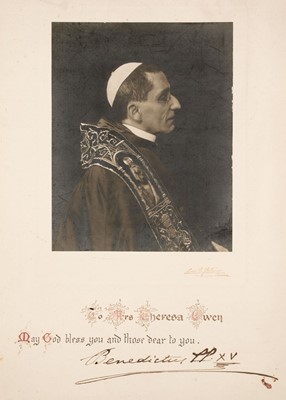 Lot 258 - Pope Benedict XV (1854-1922). Photograph Signed, ‘Benedictus PP XV’, c. 1915