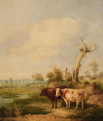 Lot 125 - English School. Cattle in an open landscape, circa 1840s, oil on board