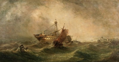 Lot 147 - Attributed to Henry Moore (1831-1895). Distress at Sea, oil on canvas