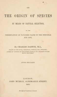 Lot 530 - Darwin (Charles). On The Origin of Species, 2nd edition, 2nd issue, London: John Murray, 1860