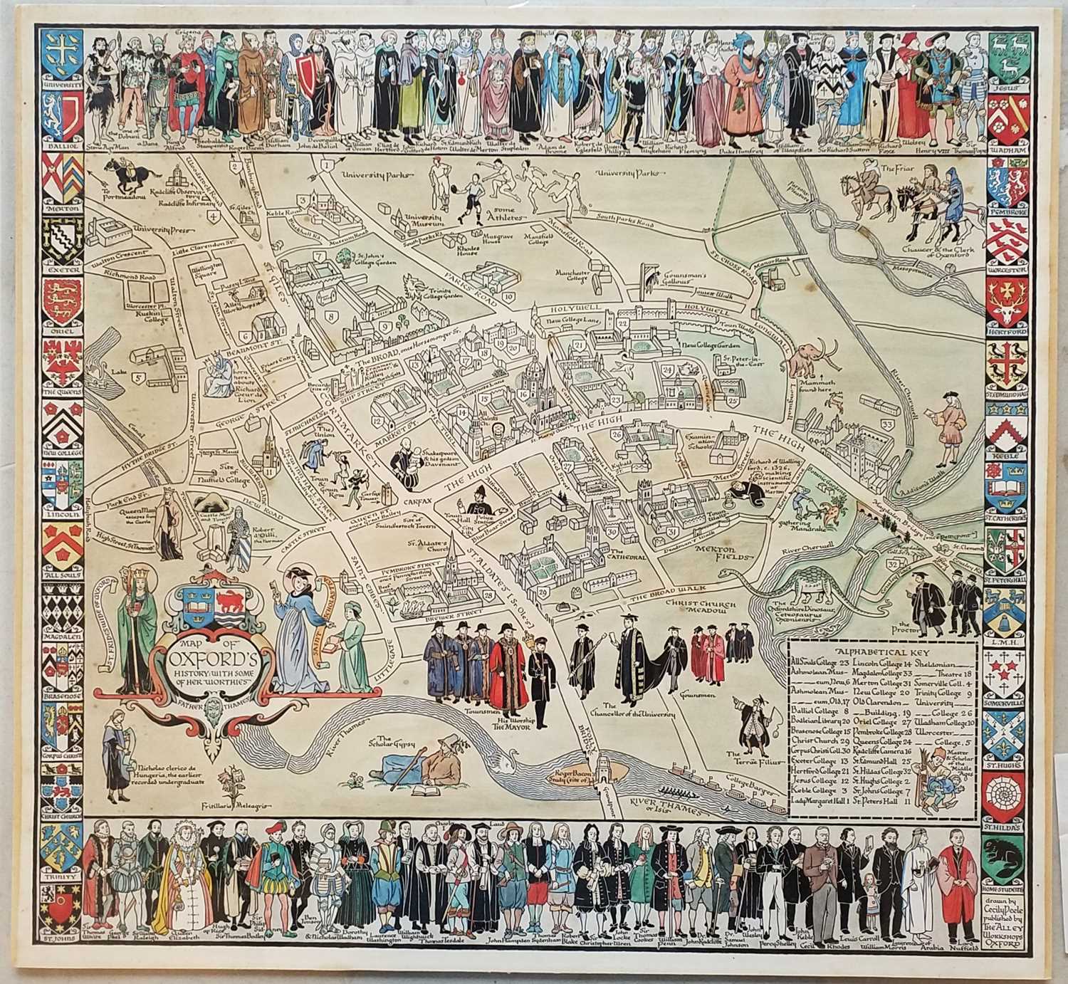 Lot 36 - Oxford. Peele (Cecily), Map of Oxford's History: With some of her Worthies, circa 1934