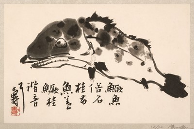 Lot 397 - Pan Tianshou (1897-1971). Fish / Zou Changyi (1944-2023). Dong Village, 1992