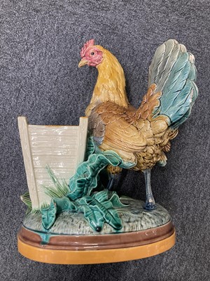 Lot 501 - Majolica. A Victorian Minton majolica spill vase modelled as a hen by John Henk