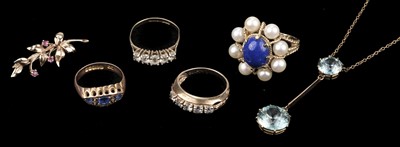 Lot 476 - Rings. A  ladies 14ct gold dress ring and other jewellery