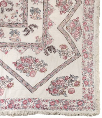 Lot 711 - Bedcover. A large broderie perse bedcover, English, circa 1810-1830