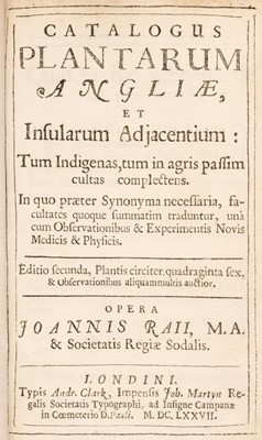 Lot 609 - Ray (John). Catalogus Plantarum Angliae, et Isularum Adjacentium