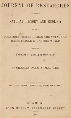 Lot 527 - Darwin (Charles). Journal of Researches, 2nd edition, 1845