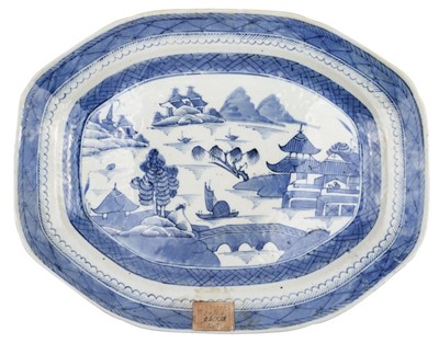 Lot 596 - Meat Plate. Chinese export porcelain Canton blue and white porcelain meat plate, 19th century