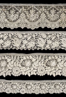 Lot 759 - Lace. A long Brussels Point de Gaze lace border, mid-late 19th century, & 3 others