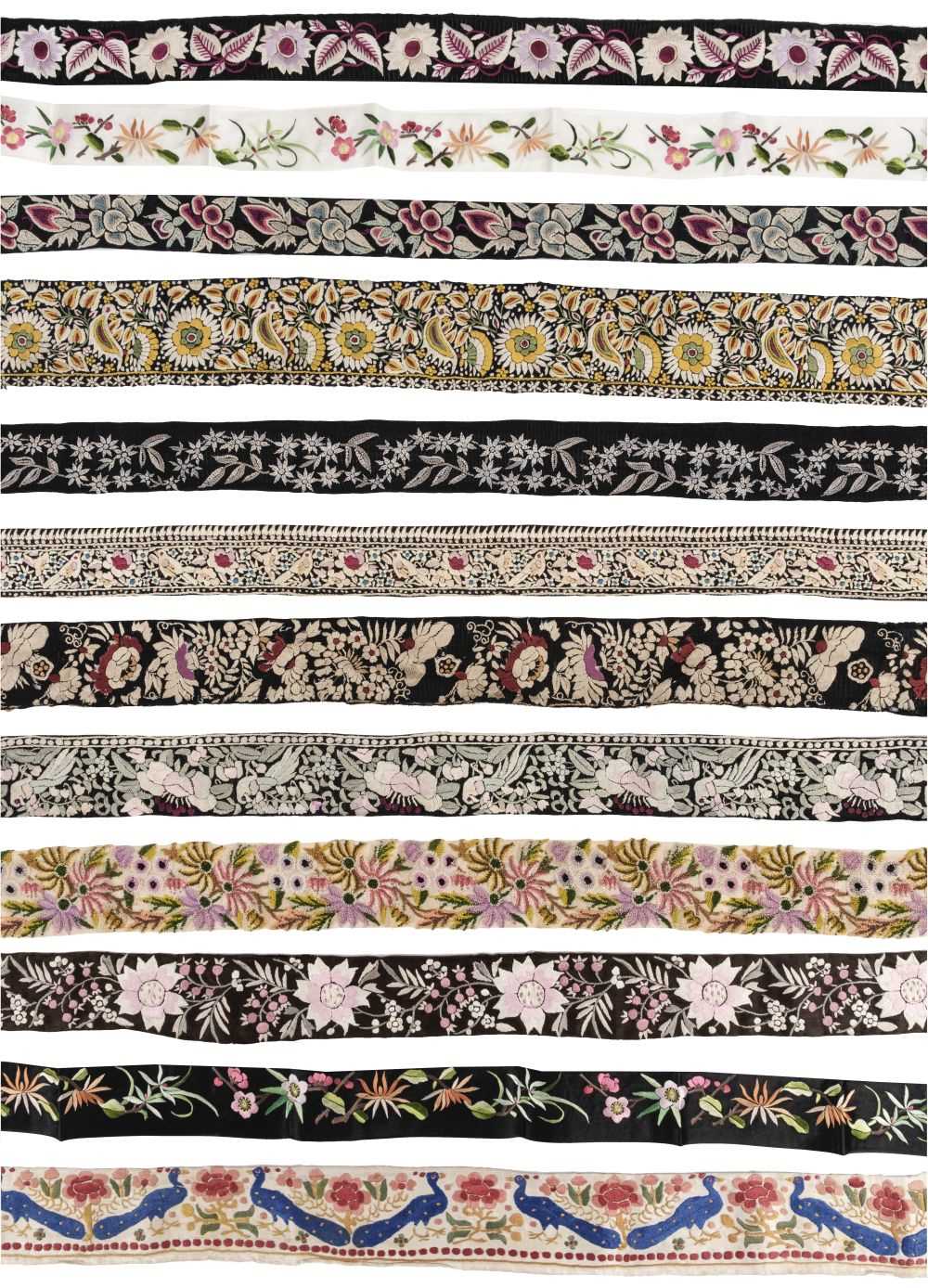 716 - Chinese Embroideries. A collection of needlework borders, 19th-early 20th century