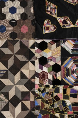 Lot 766 - Quilt. A silk patchwork quilt, circa 1870, & a collection of unused quilting