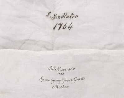 Lot 742 - Household Linen. A pair of 18th century linen sheets, circa 1716, and a third, 1764, & other linen