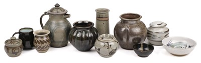 Lot 539 - Studio Pottery. A mixed collection, including a faceted cut sided vase by Nick Rees (1949 -) at Muchelney Pottery