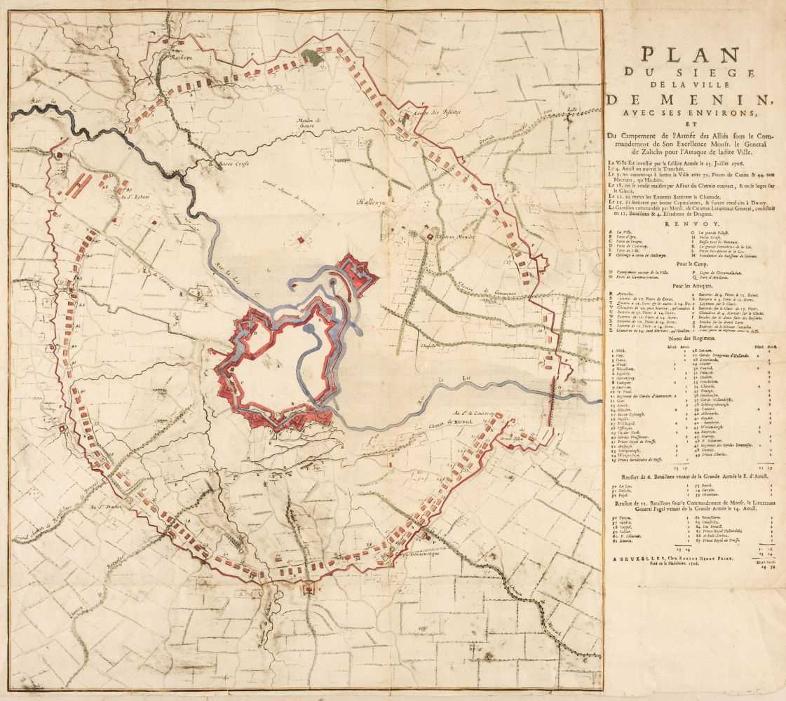 Lot 57 - Frick (Eugene Henry). Plan du Siege de la Ville de Menin avec ses Environs, Brussels, 1706