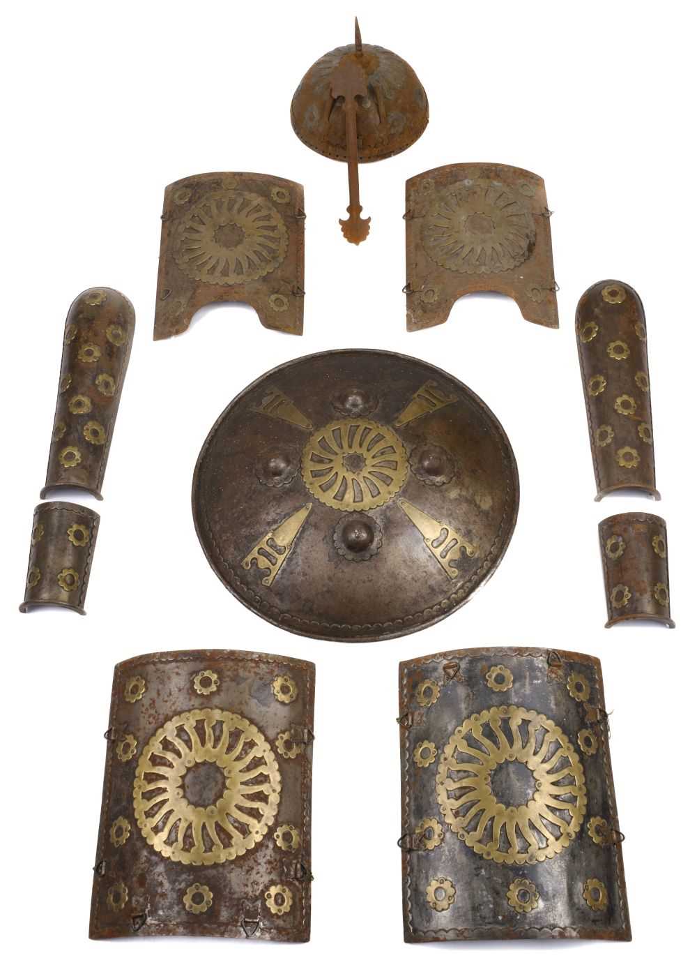 Lot 265 - Indo-Persian Armour. An Indian kulah khud and various armour