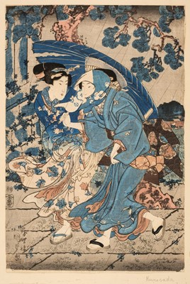 Lot 251 - Attributed to Kunisada (1786-1865). Two Women under an Umbrella, circa. 1840