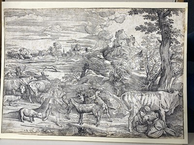 Lot 46 - Boldrini (Nicolo, active 1540-1566). Landscape with a milkmaid..., after Titian, circa 1535-40