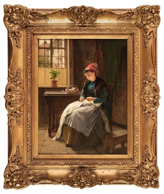 Lot 158 - Haynes-Williams (John, 1836-1908). Woman sewing, oil on canvas