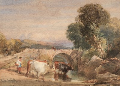 Lot 142 - Leitch (William Leighton, 1804-1883). Cows Drinking, watercolour on thick paper