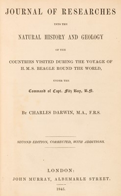 Lot 526 - Darwin (Charles). Journal of Researches into the Natural History and Geology, 2nd edition, 1845