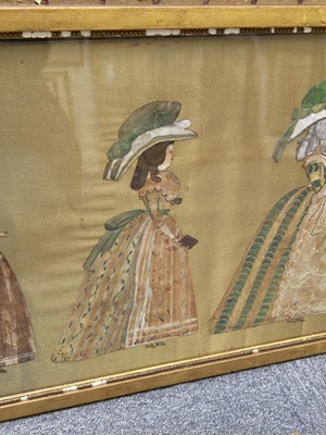 Lot 727 - Cut-out Figures. Two framed painted cut-out portraits of 18th century ladies, circa 1785